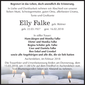 Traueranzeige von Elly Falke von Mitteldeutsche Zeitung Aschersleben