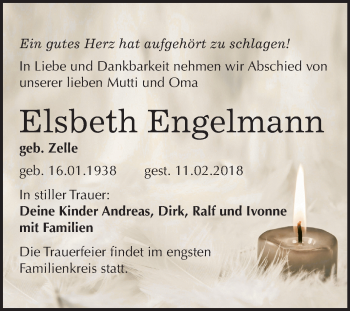 Traueranzeige von Elsbeth Engelmann von Mitteldeutsche Zeitung Bitterfeld