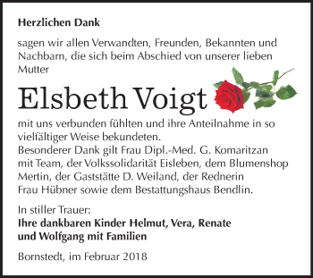 Traueranzeige von Elsbeth Voigt von Mitteldeutsche Zeitung