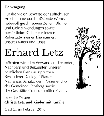Traueranzeige von Erhard Letz von WVG - Wochenspiegel Wittenberg