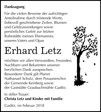 Traueranzeige von Erhard Letz von Mitteldeutsche Zeitung