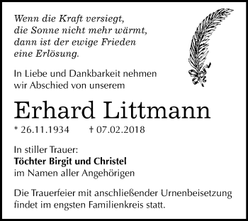 Traueranzeige von Erhard Littmann von Mitteldeutsche Zeitung Merseburg/Querfurt