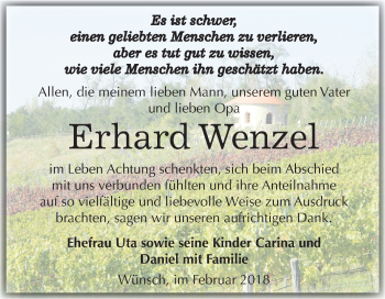 Traueranzeige von Erhard Wenzel von Mitteldeutsche Zeitung Merseburg/Querfurt