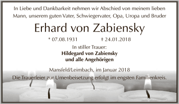 Traueranzeige von Erhard von Zabiensky von Wochenspiegel Mansfelder Land