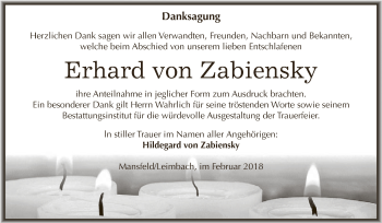 Traueranzeige von Erhard von Zabiensky von Wochenspiegel Mansfelder Land
