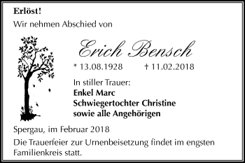 Traueranzeige von Erich Bensch von Mitteldeutsche Zeitung Merseburg/Querfurt