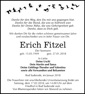 Traueranzeige von Erich Fitzel von Mitteldeutsche Zeitung