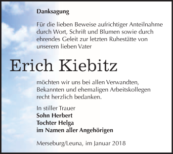 Traueranzeige von Erich Kiebitz von WVG - Wochenspiegel Merseburg