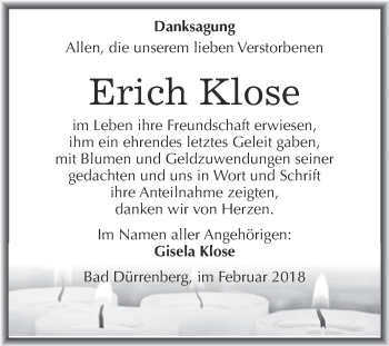 Traueranzeige von Erich Klose von Super Sonntag Merseburg