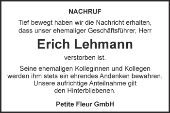 Traueranzeige von Erich Lehmann von WVG - Wochenspiegel Wittenberg