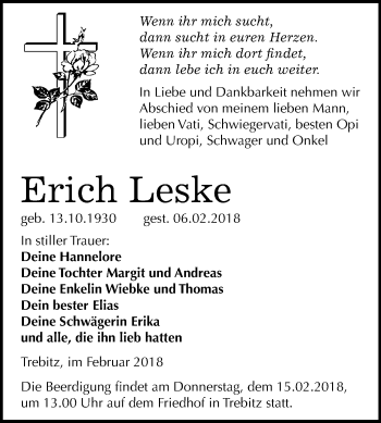 Traueranzeige von Erich Leske von Mitteldeutsche Zeitung