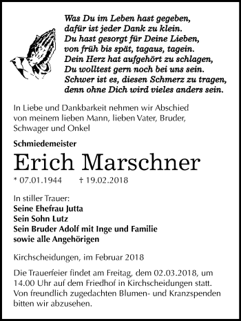 Traueranzeige von Erich Marschner von Mitteldeutsche Zeitung