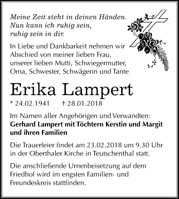 Traueranzeige von Erika Lampert von Mitteldeutsche Zeitung Halle/Saalkreis