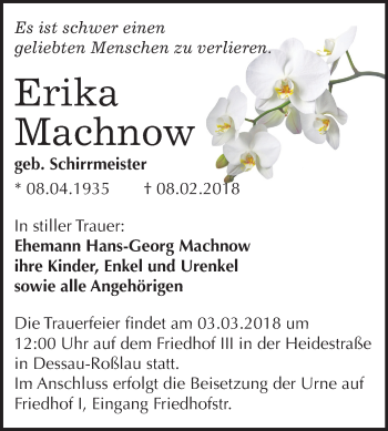 Traueranzeige von Erika Machnow von Mitteldeutsche Zeitung
