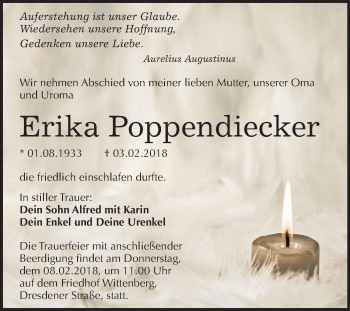 Traueranzeige von Erika Poppendiecker von Mitteldeutsche Zeitung
