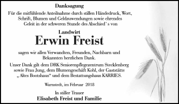 Traueranzeige von Erwin Freist von WVG - Wochenspiegel Quedlinburg