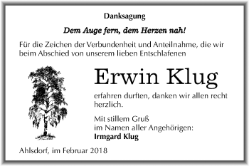Traueranzeige von Erwin Klug von Mitteldeutsche Zeitung