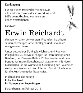 Traueranzeige von Erwin Reichardt von Mitteldeutsche Zeitung