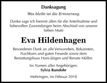 Traueranzeige von Eva Hildenhagen von Mitteldeutsche Zeitung Aschersleben