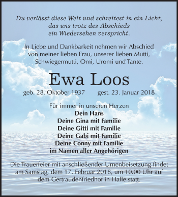Traueranzeige von Ewa Loos von Mitteldeutsche Zeitung Halle/Saalkreis