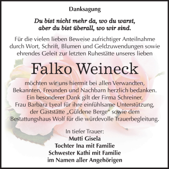 Traueranzeige von Falko Weineck von Mitteldeutsche Zeitung Weißenfels