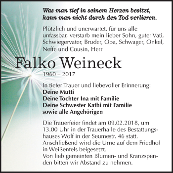 Traueranzeige von Falko Weineck von Mitteldeutsche Zeitung Weißenfels