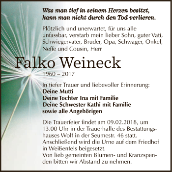 Traueranzeige von Falko Weineck von WVG - Wochenspiegel NMB / WSF / ZTZ