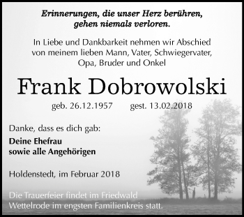 Traueranzeige von Frank Dobrowolski von Mitteldeutsche Zeitung