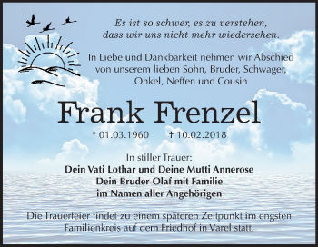 Traueranzeige von Frank Frenzel von Mitteldeutsche Zeitung