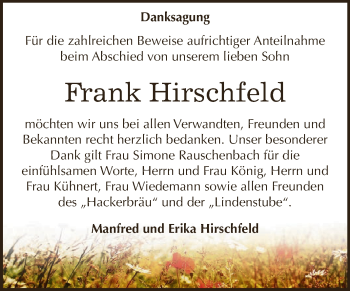 Traueranzeige von Frank Hirschfeld von WVG - Wochenspiegel NMB / WSF / ZTZ