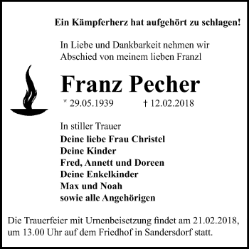 Traueranzeige von Franz Pecher von Mitteldeutsche Zeitung Bitterfeld