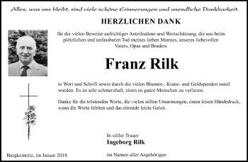 Traueranzeige von Franz Rilk von WVG - Wochenspiegel Bitterfeld