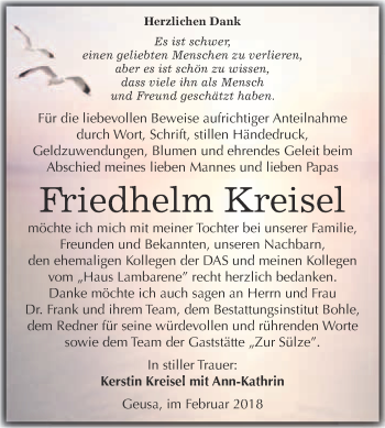 Traueranzeige von Friedhelm Kreisel von Super Sonntag Merseburg