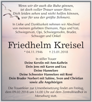 Traueranzeige von Friedhelm Kreisel von Mitteldeutsche Zeitung
