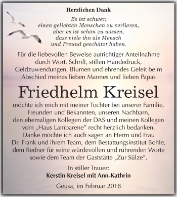 Traueranzeige von Friedhelm Kreisel von Mitteldeutsche Zeitung Merseburg/Querfurt