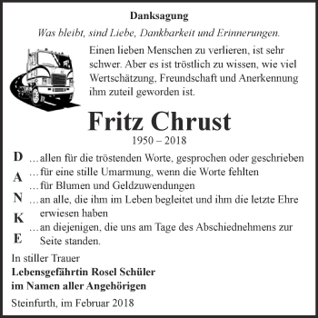 Traueranzeige von Fritz Chrust von WVG - Wochenspiegel Bitterfeld