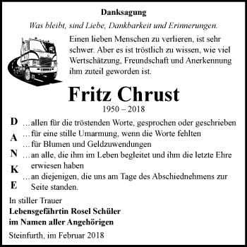 Traueranzeige von Fritz Chrust von Mitteldeutsche Zeitung Bitterfeld