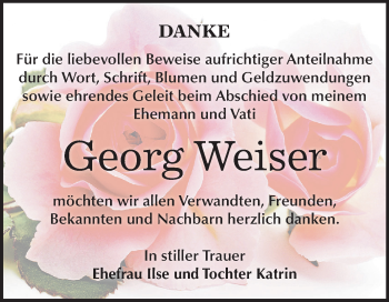 Traueranzeige von Georg Weiser von Mitteldeutsche Zeitung Dessau-Roßlau