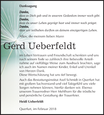 Traueranzeige von Gerd Ueberfeldt von Mitteldeutsche Zeitung Merseburg/Querfurt