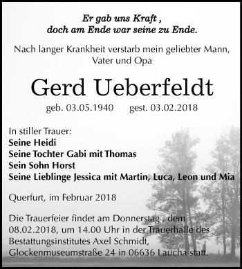 Traueranzeige von Gerd Ueberfeldt von Mitteldeutsche Zeitung Merseburg/Querfurt