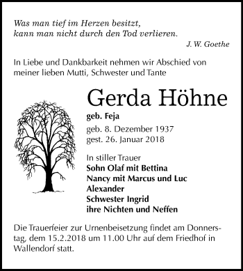 Traueranzeige von Gerda Höhne von Mitteldeutsche Zeitung
