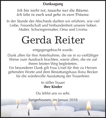 Traueranzeige von Gerda Reiter von Mitteldeutsche Zeitung