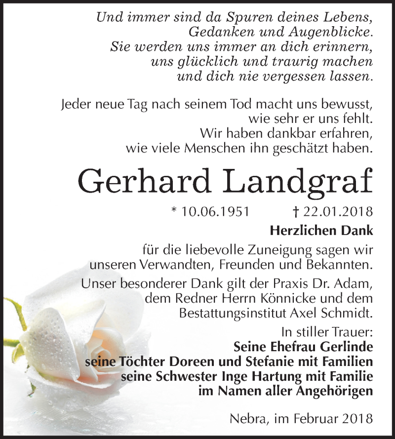  Traueranzeige für Gerhard Landgraf vom 10.02.2018 aus Mitteldeutsche Zeitung