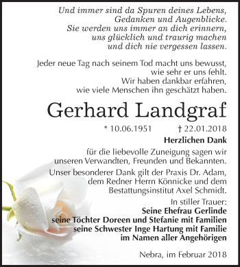 Traueranzeige von Gerhard Landgraf von Mitteldeutsche Zeitung