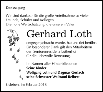 Traueranzeige von Gerhard Loth von Mitteldeutsche Zeitung