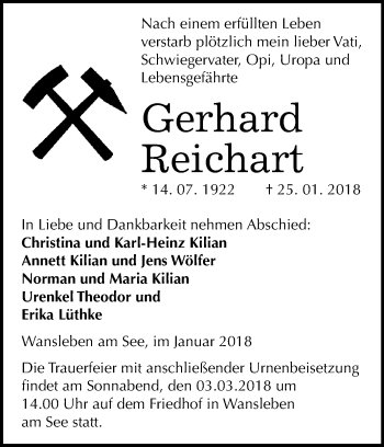Traueranzeige von Gerhard Reichart von Mitteldeutsche Zeitung