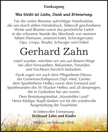 Traueranzeige von Gerhard Zahn von Mitteldeutsche Zeitung