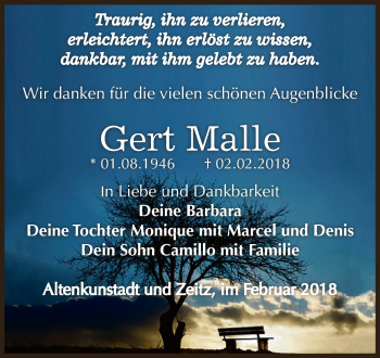 Traueranzeige von Gert Malle von Super Sonntag Zeitz