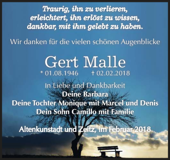 Traueranzeige von Gert Malle von Mitteldeutsche Zeitung Zeitz