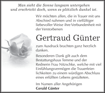 Traueranzeige von Gertraud Günter von WVG - Wochenspiegel Bitterfeld
